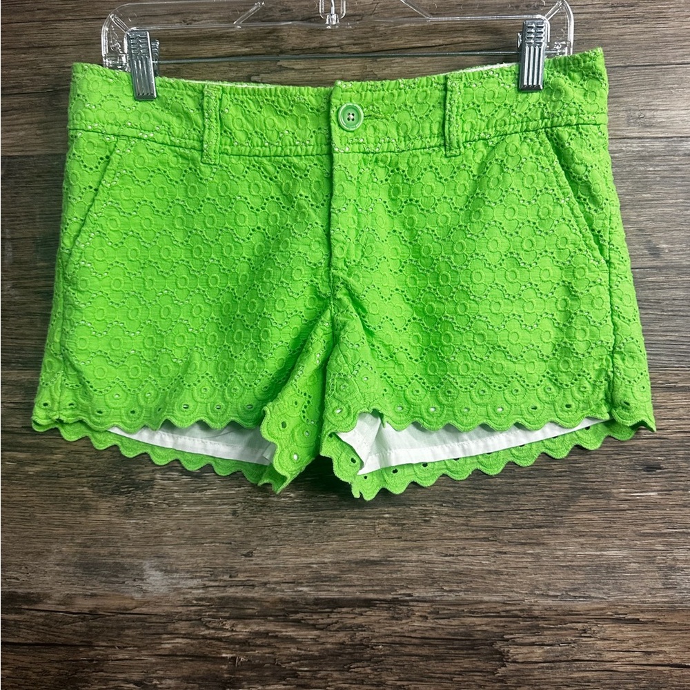 Lilly Pulitzer Lime Eyelet Scallop Hem Shorts